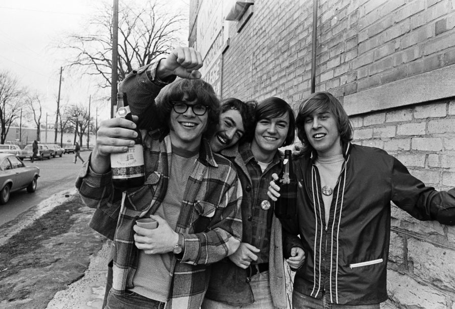 Advance-Titan Archives - Rowdy boys drinking beer during the St. Patty’s celebration in 1972.