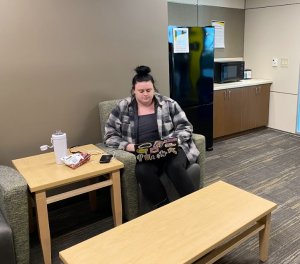 Kelly Hueckman / Advance-Titan - Mikayla Morrell finishes homework in the commuter lounge, located
on the first floor of Reeve Memorial Union in room 102C.