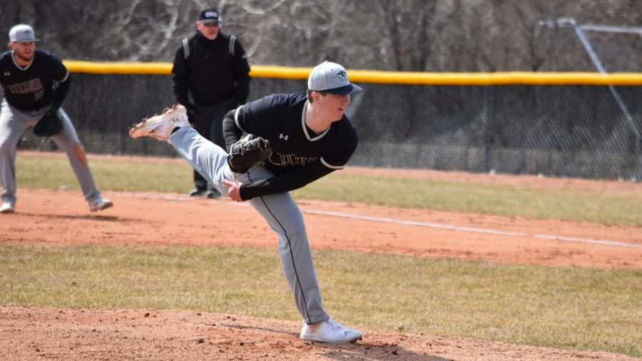 Courtesy of UWO Athletics -- UWO’s Connor Brinkman pitches against Platteville April 22 at Tiedemann Field. Brinkman is an undefeated 7-0 on the year.