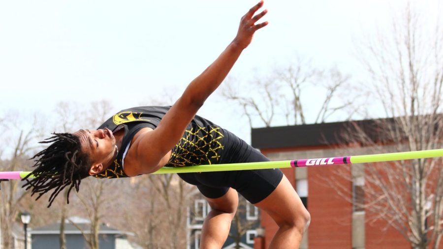 Courtesy of UWO Athletics -- UWO’s Caleb Cornelius participates in the high jump event at the UW-La Crosse May Invitational.