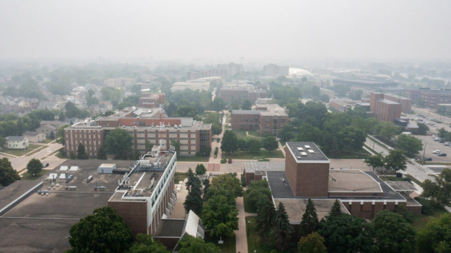 Courtesy of UWO -- A drone photo taken June 28 of UWO’s Oshkosh campus highlights the impact of poor air quality in the area.