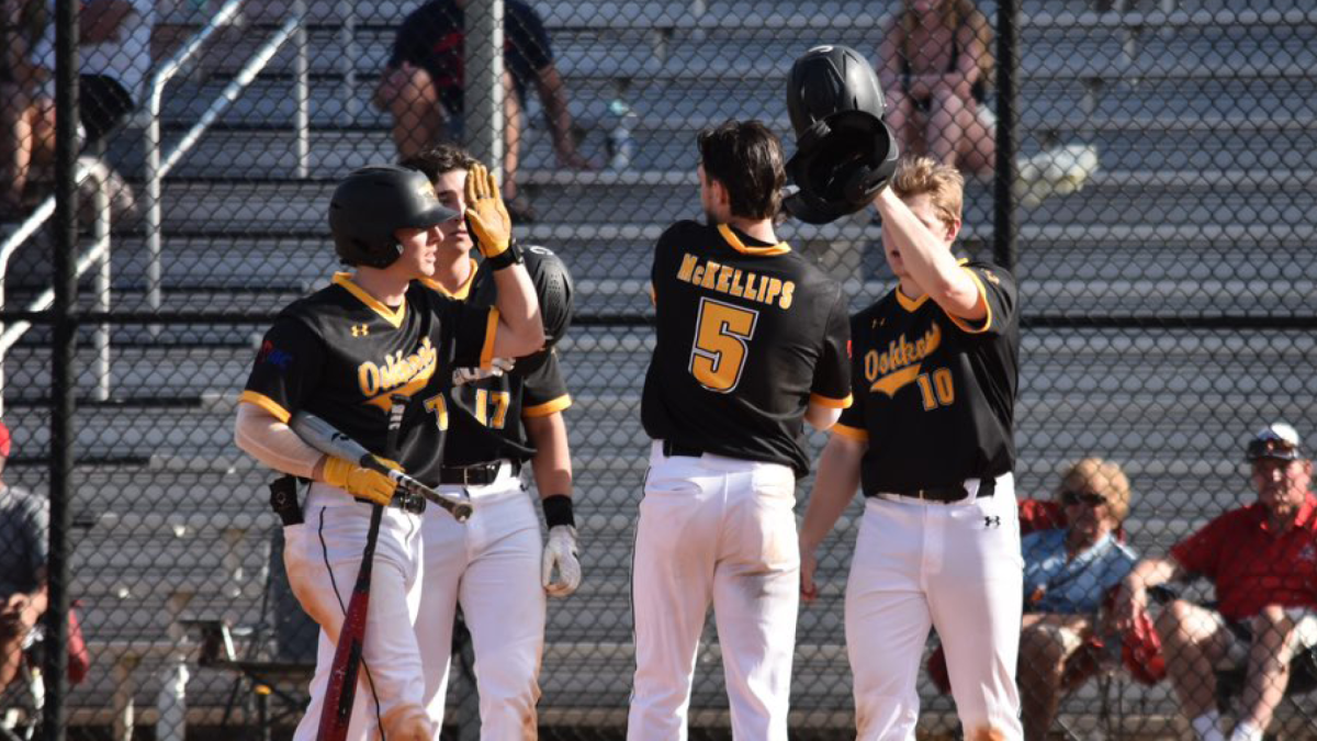 Courtesy+of+UWO+Athletics%0AJack+McKellips+celebrates+with+his+teammates+after+hitting+a+home+run+in+the+win+versus+Saint+Mary%E2%80%99s.