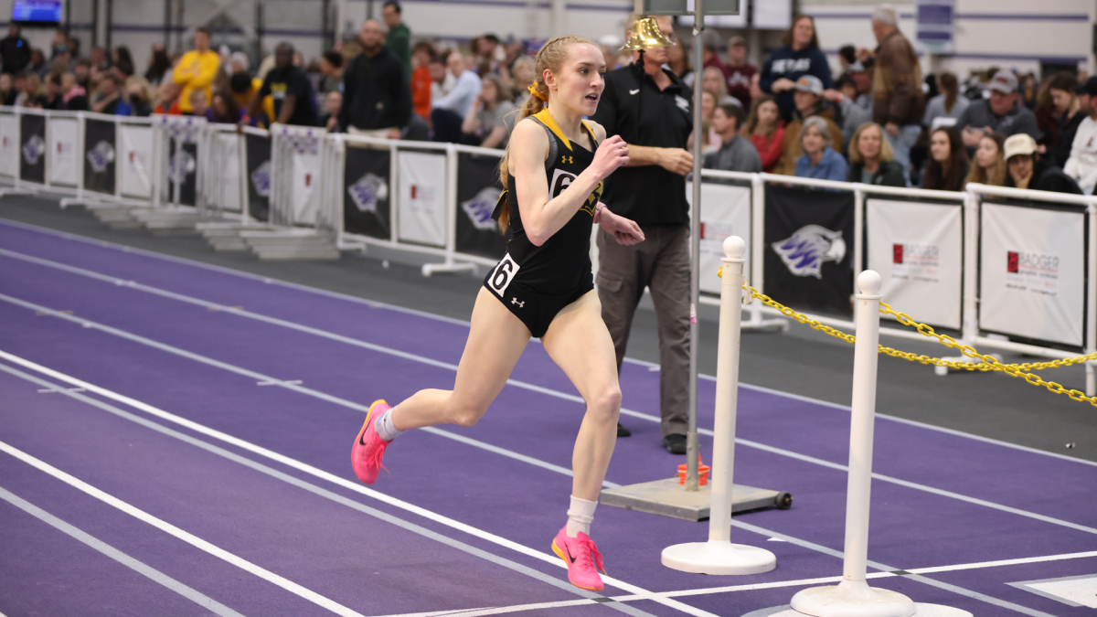 Courtesy of UWO Athletics 
Amelia Lehman runs during an event at UW-Whitewater. Lehman qualified for the mile run.

