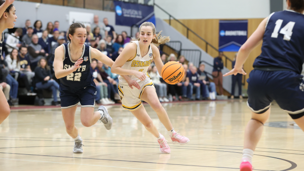 Courtesy of Brian Beard
UWO’s Kate Huml drives to the basket against a Smith player March 8 in Brunswick, Maine, in the Sweet 16 of the NCAA tournament.