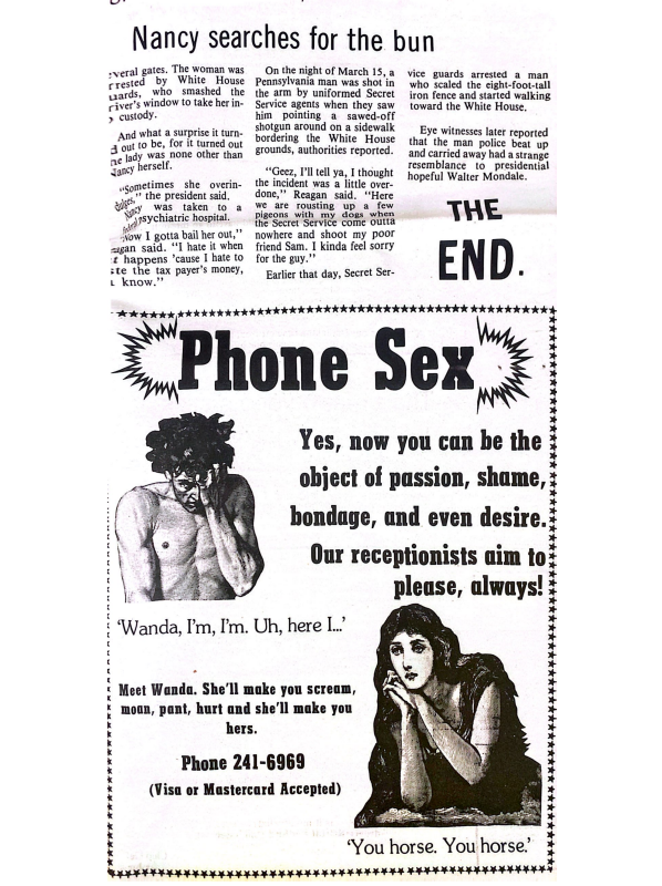 Advance-Titan Archives
The 1984 phone sex advertisement features Wanda and her receptionists.