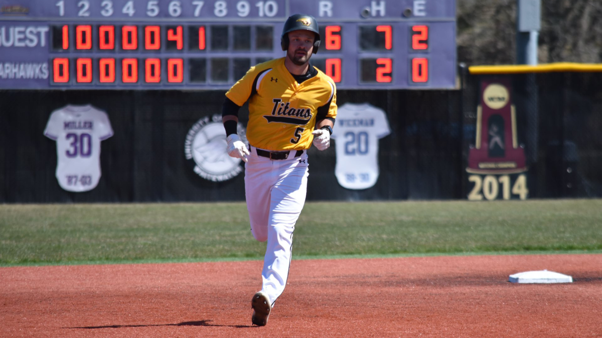 Courtesy of UWO Athletics
Jack McKellips rounds the bases after his solo home run during the Titans’ 6-3 victory on April 8.