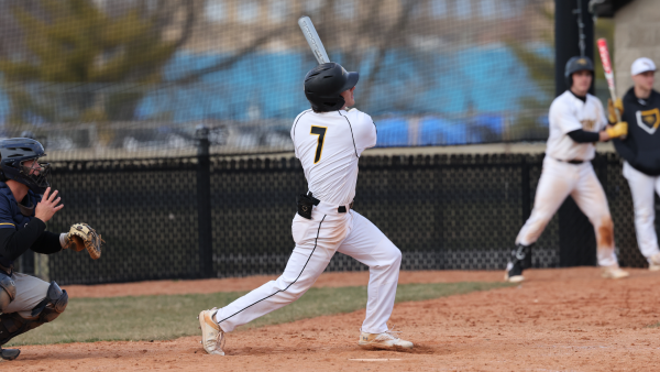 Courtesy of UWO Athletics 
Jake Surane hit the three-run walkoff home run to cap off the Titans sweep of Eau Claire on Friday.
