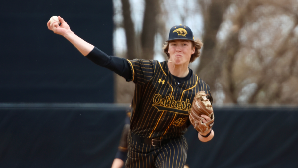 Courtesy of UWO Athletics
LJ Waco threw eight innings with a career high 14 strikeouts in the Titans 8-3 win over UW-Stevens Point Thursday.