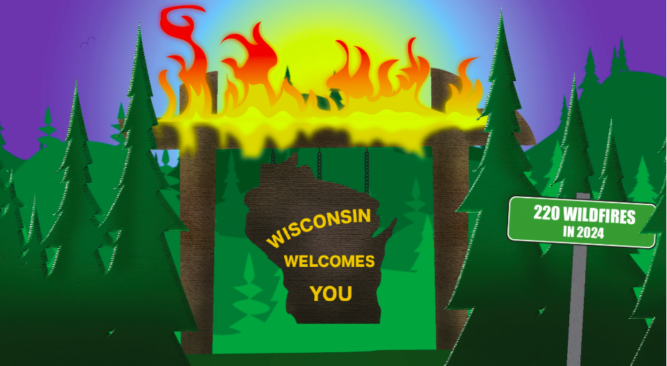 Graphic by Josh Lehner
So far in 2024, the state of Wisconsin has had more than 220 wildfires and 37 of those occurred on April 13, when fires across the state burned more than 300 acres.