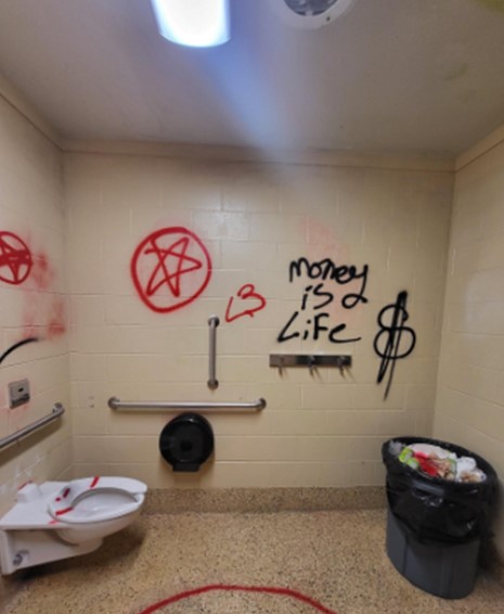 Courtesy of Oshkosh Police Department – Several juveniles vandalized the public restrooms at South Park last week.