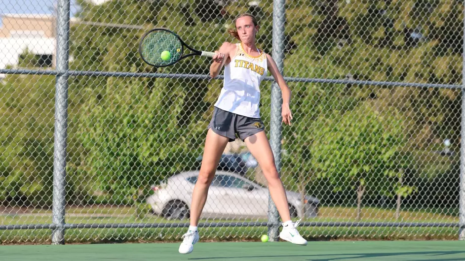 Courtesy of UWO Athletics -- Olivia Pethan completed Oshkosh's win with a 6-1, 6-0 score in the No. 1 singles.
