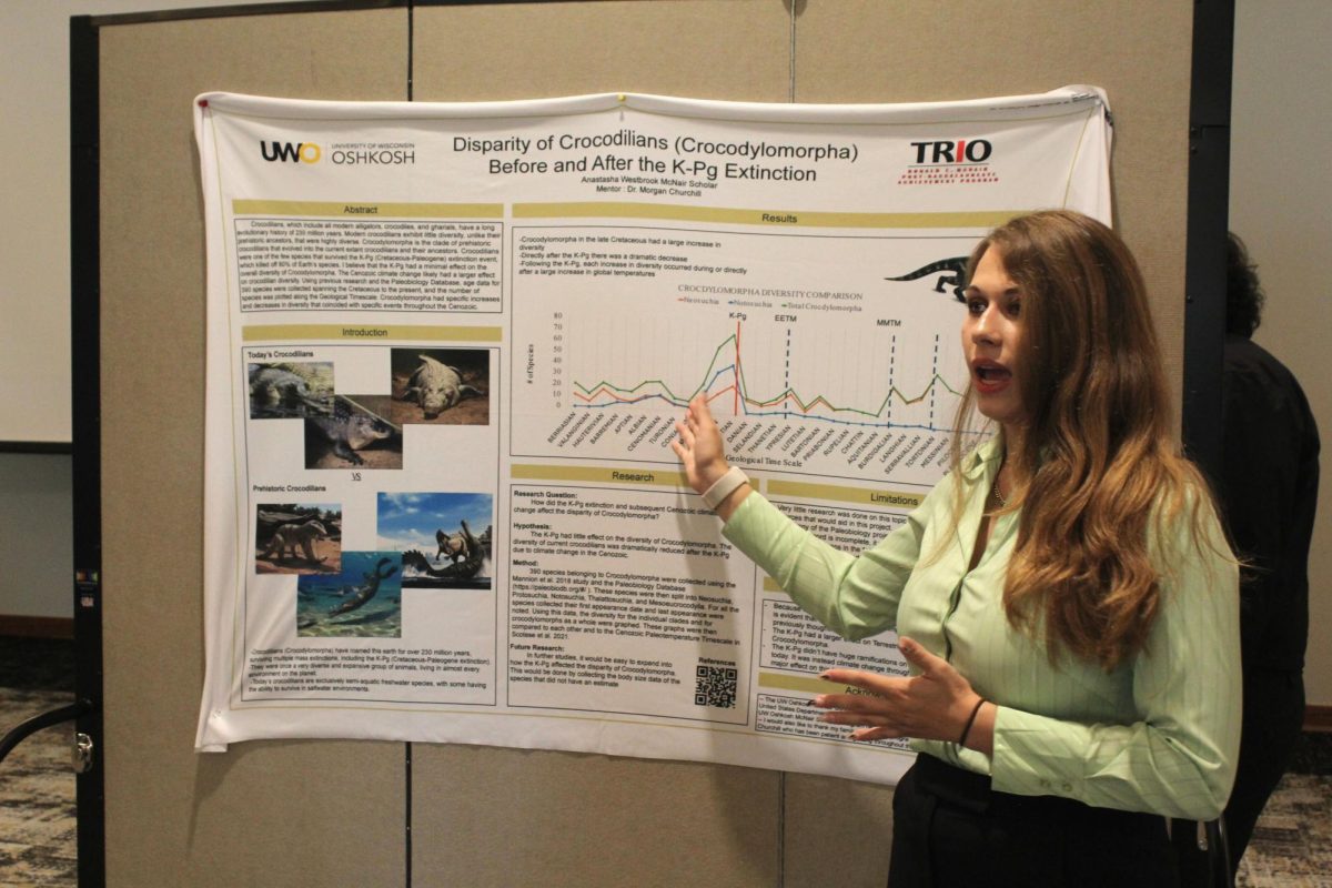 Anastasha Westbrook presents her research on “Diversity and Disparity of Crocodilians (Crocodylomorpha) Before and After the K-Pg Extinction.”