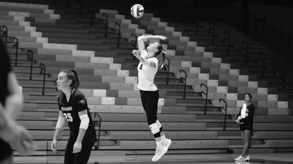 UWO’s Sami Perlberg goes up for a kill in a match earlier this season at Kolf Sports Center. Perlberg leads the team with 237 kills this season.