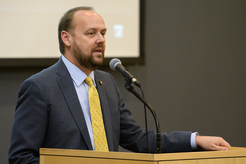 UWO Chancellor Andrew Leavitt speaks at a UWO Leadership Council in September 2023. Leavitt anounced on Oct. 17 that he will be stepping down as chancellor at the end of the academic year. 
