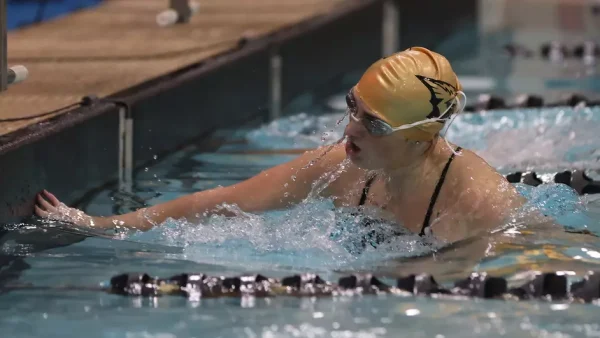 Courtesy of Steve Frommell / UWO Athletics -- UWO's Francesca Schiro swims the freestyle Nov. 16.