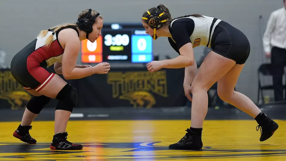 Courtesy of Terri Cole / UWO Athletics -- UWO's Nellie Stagg recorded her first collegiate pin against the Wildcats on Friday night.
