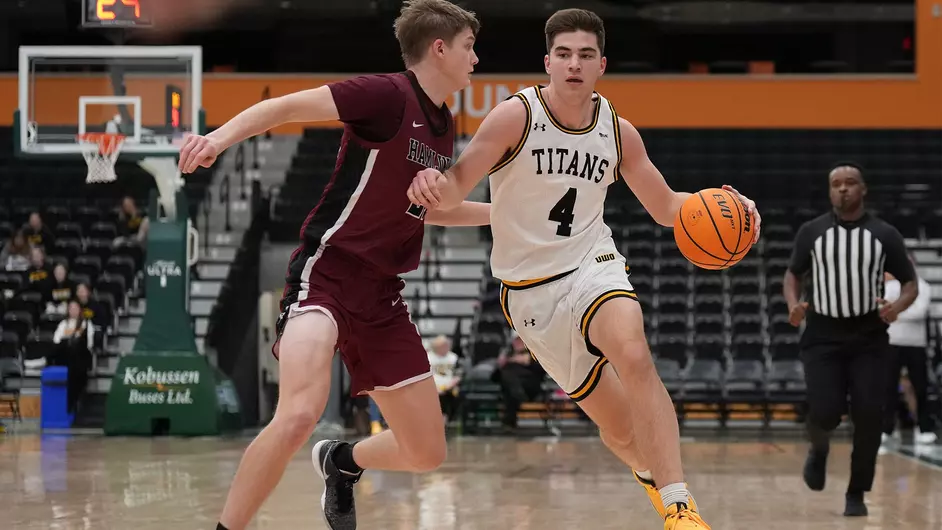 Courtesy of Terri Cole / UWO Athletics -- Michael Metcalf-Grassman scored 25 points against UW-Stout in the Titans' WIAC opener Saturday.