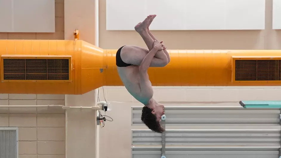 Courtesy of Terri Cole / UWO Athletics -- UWO's Jacob Gordon dives at a meet earlier this season at the Albee Hall.