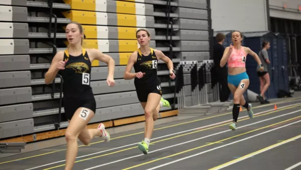 Courtesy of Steve Frommell / UWO Athletics -- UWO's Ceanna Dietz (6) competes in the mile run at an indoor meet earlier this season at the Kolf Sports Center.