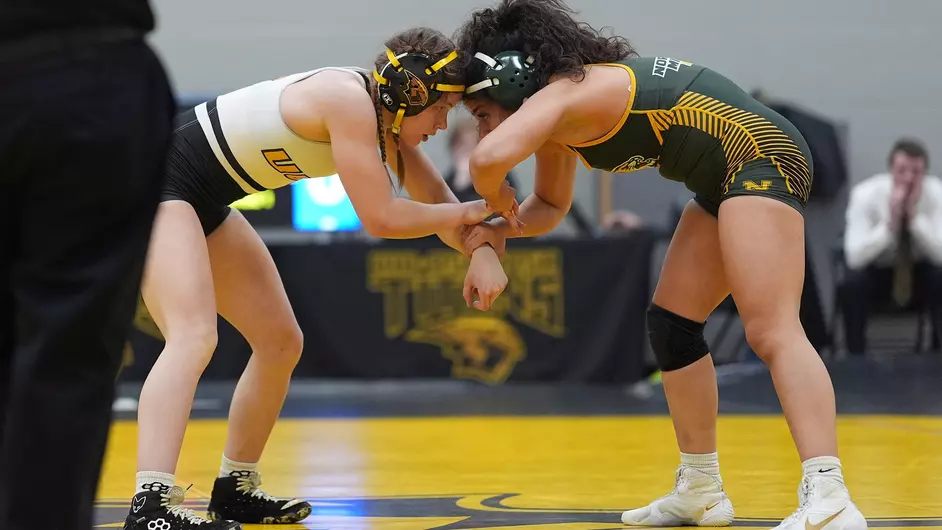 Courtesy of Steve Frommell / UWO Athletics -- UWO's Annesley Day wrestles in a match earlier this season at the Kolf Sports Center.