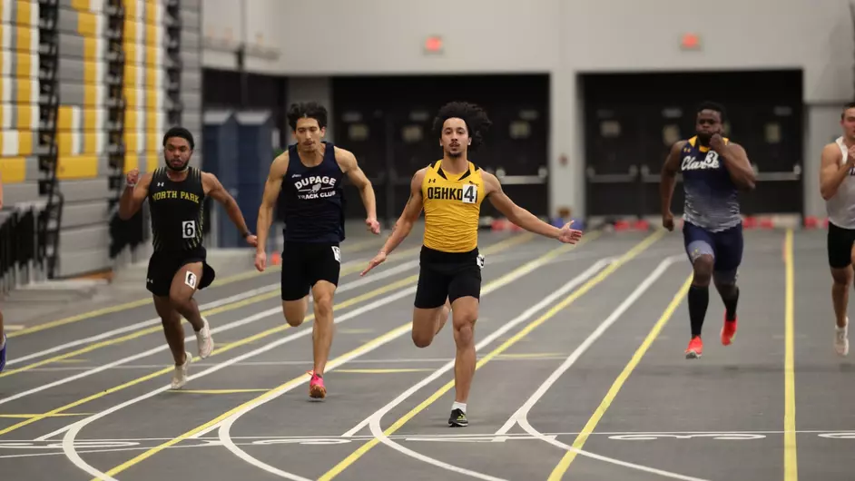 Courtesy of Steve Frommell / UWO Athletics -- Oshkosh's Davian Willems runs in a meet earlier this season at the Kolf Sports Center.