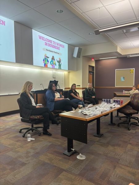 Courtesy of @uwowib on Instagram -- Four panelists give insight on their experience as women in the business world.
