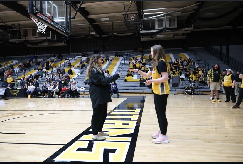 Courtesy of UWO Athletics -- Ava Hagen faces a fellow student in the rock paper scissor championship.
