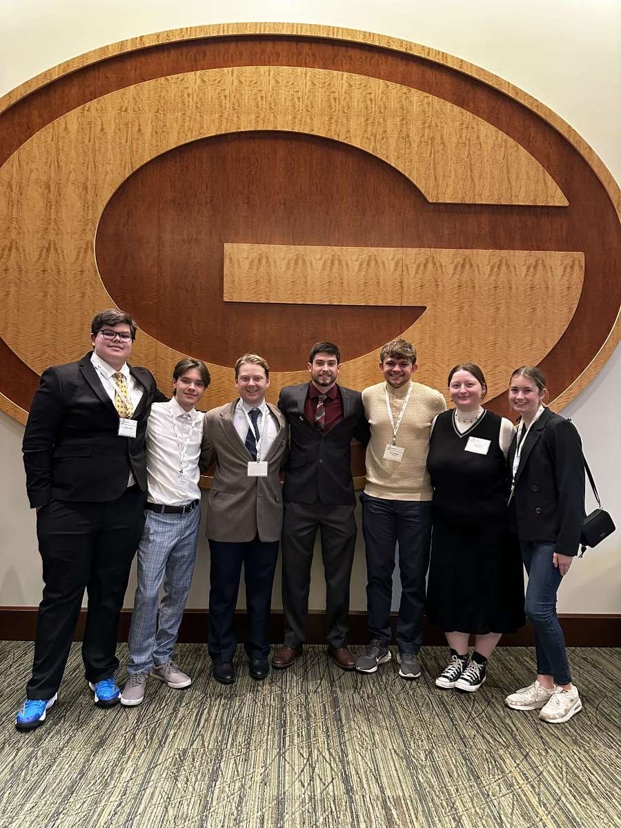 Isabella Gould / Advance-Titan -- RTF students smile after winning 20 awards for UW Oshkosh at the Wisconsin Broadcasters Association Student Forum.