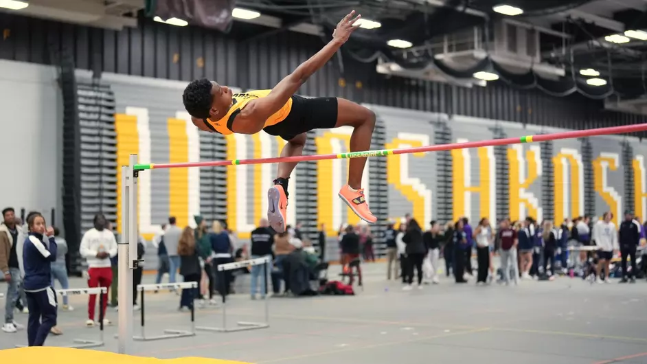 Terri Cole / UWO Athletics -- UWO's Caleb Cornelius participates in the high jump at a meet earlier this season at the Kolf Sports Center.