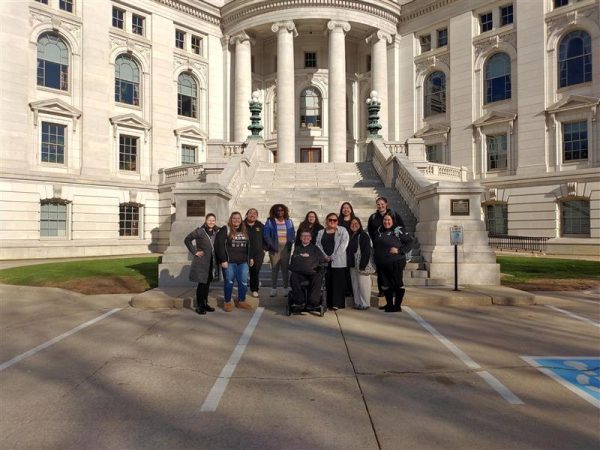 Courtesy of TRIO -- UW Oshkosh’s TRIO students stand in front of the Wisconsin State Capitol building for a regional summit.
