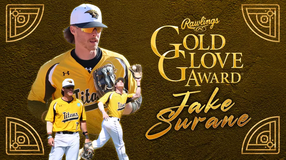For the second time in UW Oshkosh baseball history, Titans center fielder Jake Surane won a Gold Glove from the American Baseball Coaches Association (ABCA) and Rawlings June 18.
