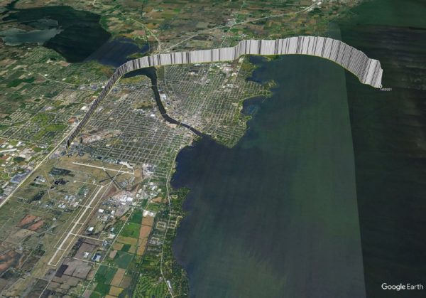 Courtesy of NTSB – The flight path of the warbird that crashed July 29, 2023 in Lake Winnebago which killed a pilot and a passenger during EAA AirVenture.