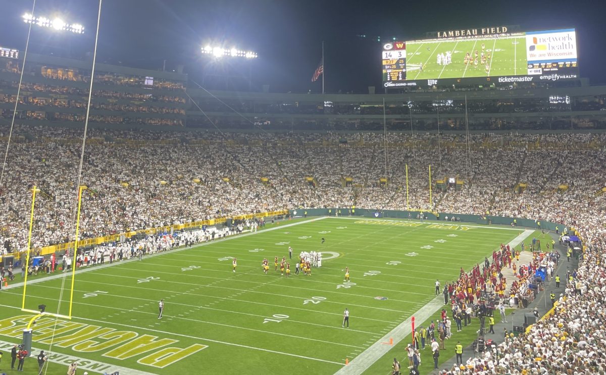 Photo courtesy of Zach Bellin / The Advance-Titan - Fans fill Lambeau Field as the Green Bay Packers face off against the Cleveland Browns over the weekend.
