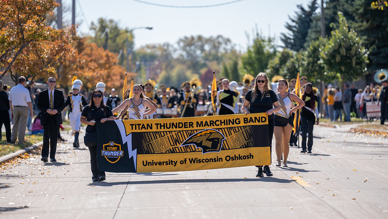 Courtesy of UWO Flickr – The Titan Thunder Marching Band leads the UWO football team to Titan Stadium during the 2024 edition of Homecoming.