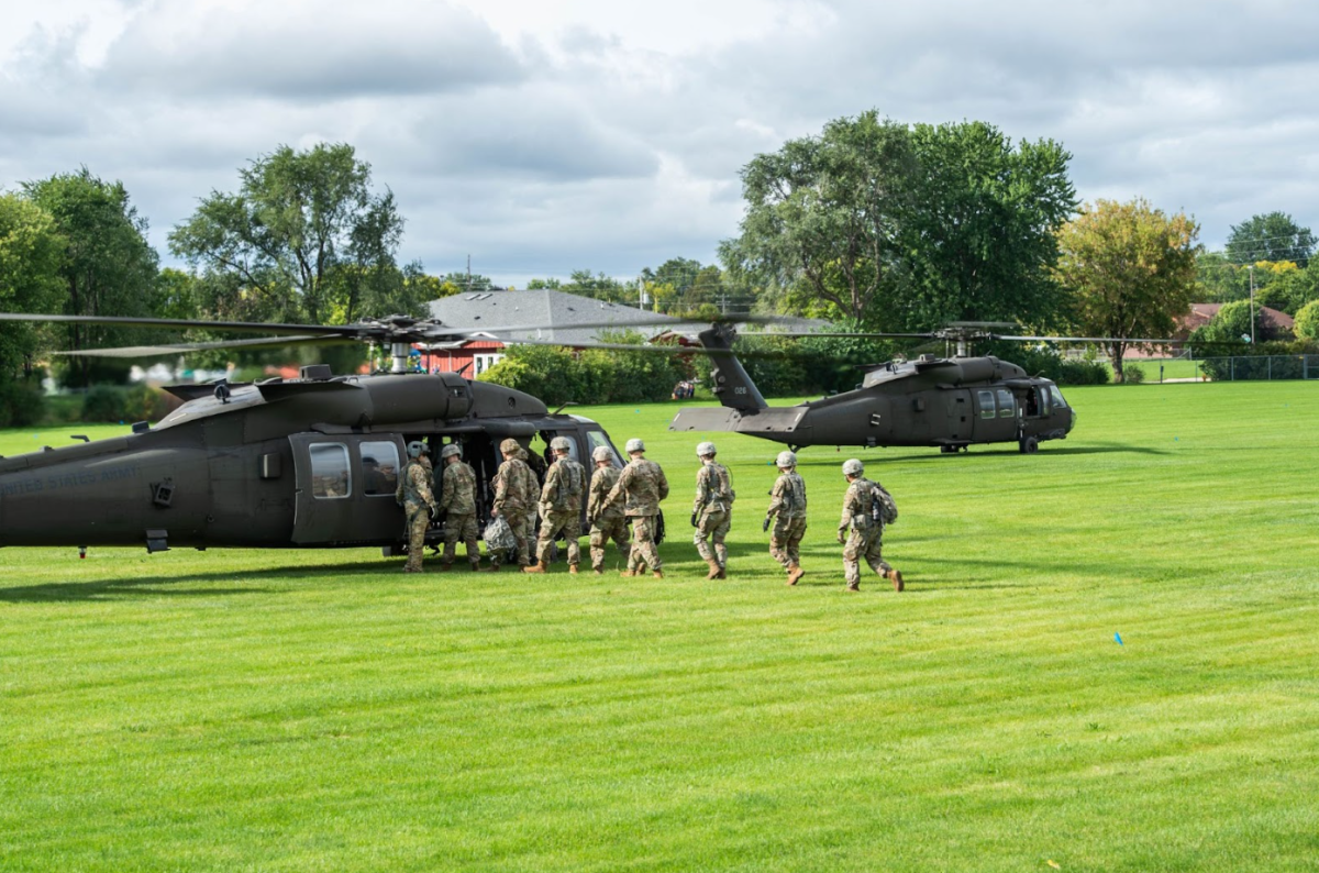 Courtesy of UWO Flickr
UH-60 Black Hawk helicopters pick up students in the military science program at UWO and other schools in the ROTC at Titan Stadium in 2018.