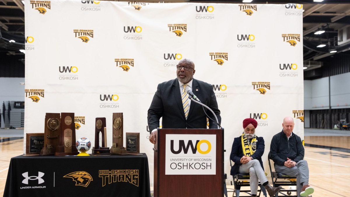 Courtesy of UWO Athletics -- 
UWO Assistant Chancellor for Intercollegiate Athletics Darryl Sims speaks at a press conference on Feb. 16, where he announced that the men's soccer program would be returning to the university’s list of academic offerings.
