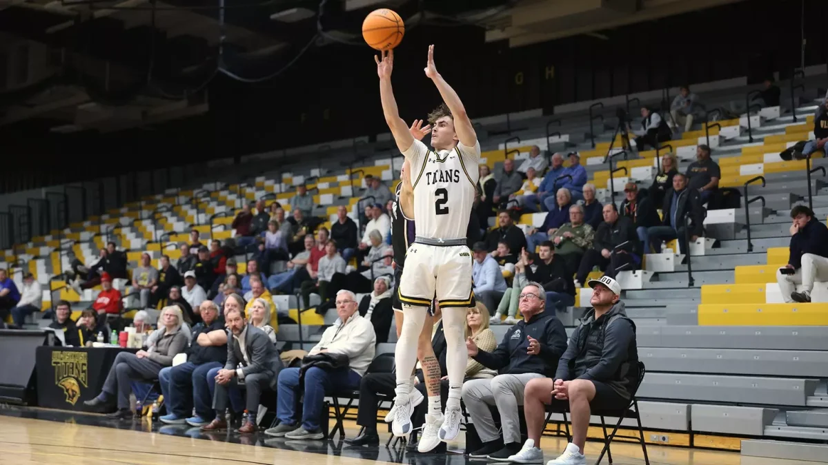Courtesy of Steve Frommell / UWO Athletics -- Joey LaChapell shoots a three against UW-Whitewater on Jan. 28. 