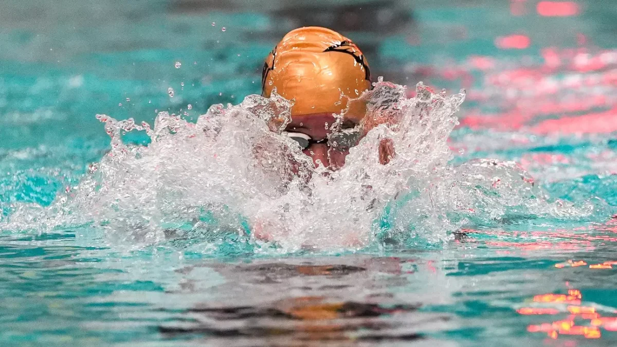 Courtesy of Steve Frommell / UWO Athletics -- UWO swimmer Sienna Della-Peruta swims in a past event.