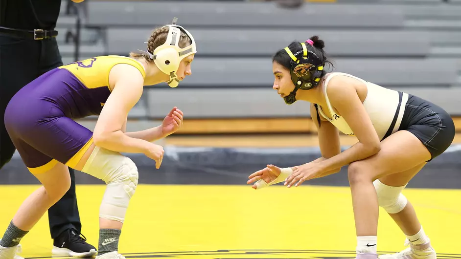 Courtesy of Steve Frommell / UWO Athletics -- Mya Delleree spars with her opponent in a match earlier this season.