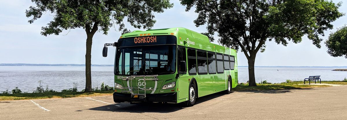 Courtesy of City of Oshkosh -- An Oshkosh GO Transit bus sits in a park. Oshkosh and Neenah is now reachable by "microtransit" system. 