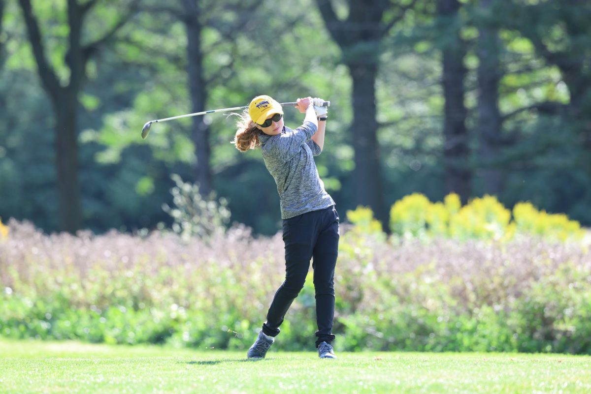 Courtesy of Steve Frommell / Taryn Endres follows through on her golf swing during the MSOE Invitational on Sept. 6, 2025.
