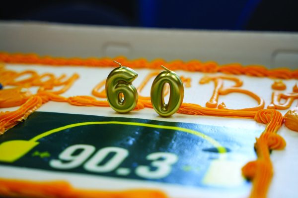 Courtesy of UWO Flickr - The campus radio station 90.3 WRST celebrates its 60th anniversary with a birthday cake.