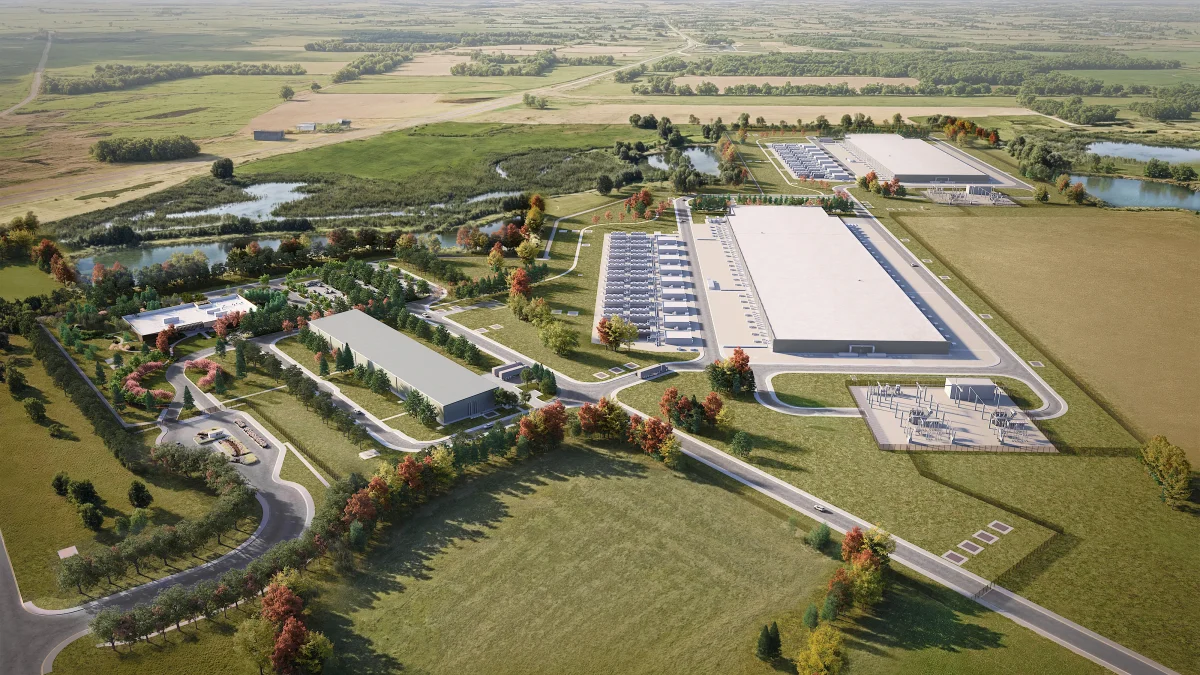 Courtesy of Meta -- An example of the data centers Meta has constructed. Trees and bodies of water are incorporated. 